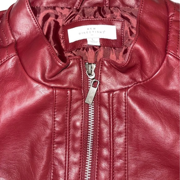 New Directions Moto Red Faux Leather Jacket - Picture 4 of 10